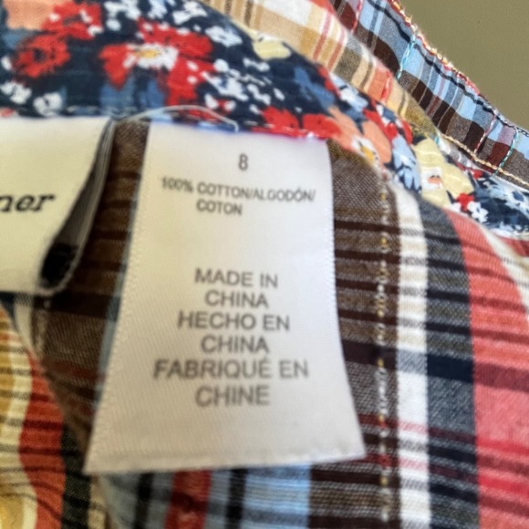 Alfred Dunner Colorful Plaid Button-Up Embroidered Trim Detail Floral Collar - Picture 8 of 8